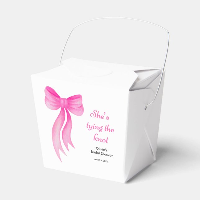 Pink Bow She's Tying the Knot Bridal Shower  Favour Box (Front Side)