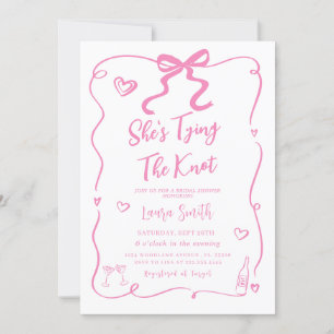 Pink Bow She's Tying The Knot Bridal Shower Invitation
