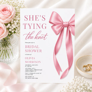 Pink Bow She's Tying The Knot Bridal Shower Invitation