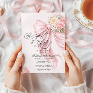 Pink Bow She's Tying the Knot Bridal Shower Invitation