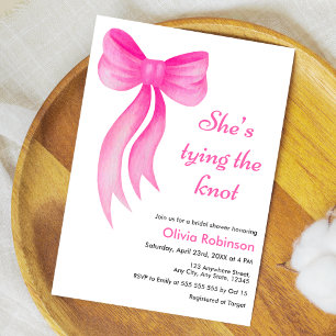 Pink Bow She's Tying the Knot Bridal Shower  Invitation