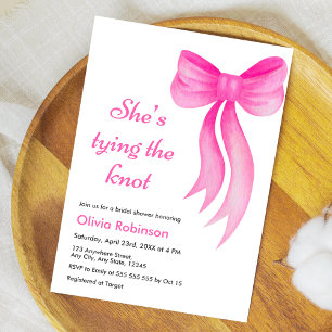 Pink Bow She's Tying the Knot Bridal Shower  Invitation