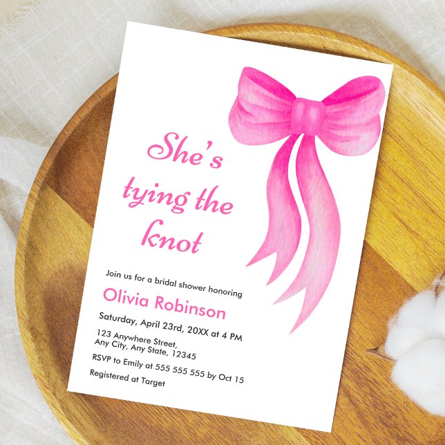 Pink Bow She's Tying the Knot Bridal Shower  Invitation (Pink Bow She's Tying the Knot Bridal Shower Invitation )