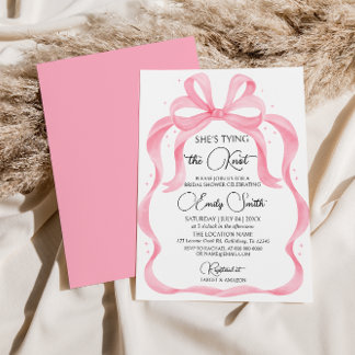 Pink Bow She's Tying the Knot Bridal Shower Invitation