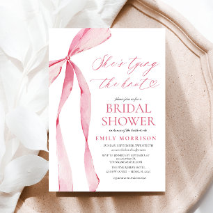 Pink Bow She's Tying the Knot Bridal Shower Invitation