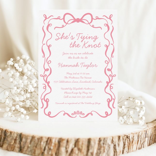 Pink Bow She's Tying the Knot Bridal Shower Invitation (Creator Uploaded)