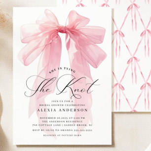Pink Bow She's Tying the knot Bridal Shower Invitation