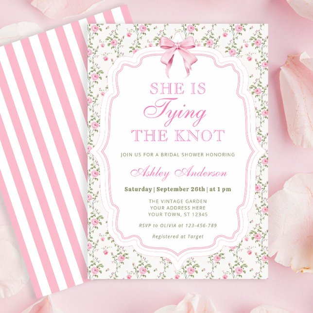 Pink Bow She's Tying the Knot Bridal Shower Invitation (Creator Uploaded)