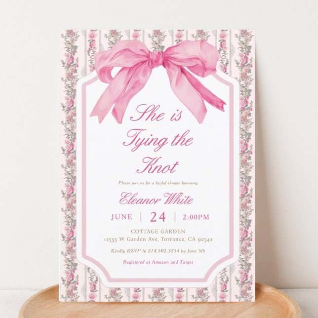 Pink Bow She's Tying the Knot Bridal Shower Invitation (Creator Uploaded)