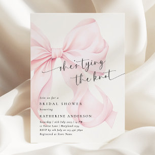 Pink Bow She's Tying The Knot Bridal Shower Invitation