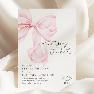 Pink Bow She's Tying The Knot Bridal Shower Invitation
