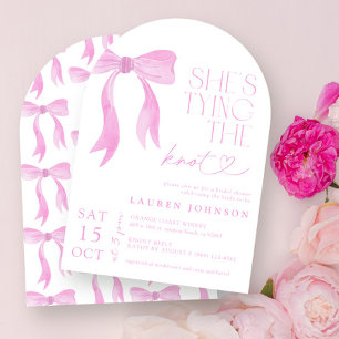 Pink Bow She's Tying the Knot Bridal Shower Invitation
