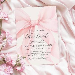 Pink Bow She's Tying the Knot Bridal Shower Invitation