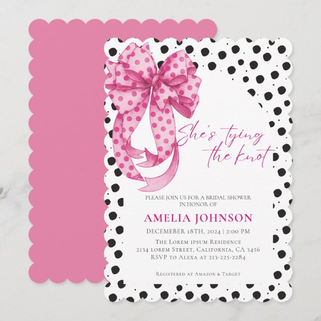 Pink bow She's Tying the Knot Bridal Shower  Invitation (Front/Back)