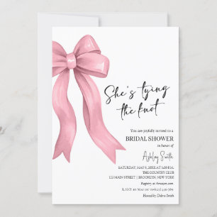 Pink Bow She's Tying the Knot Bridal Shower Invitation