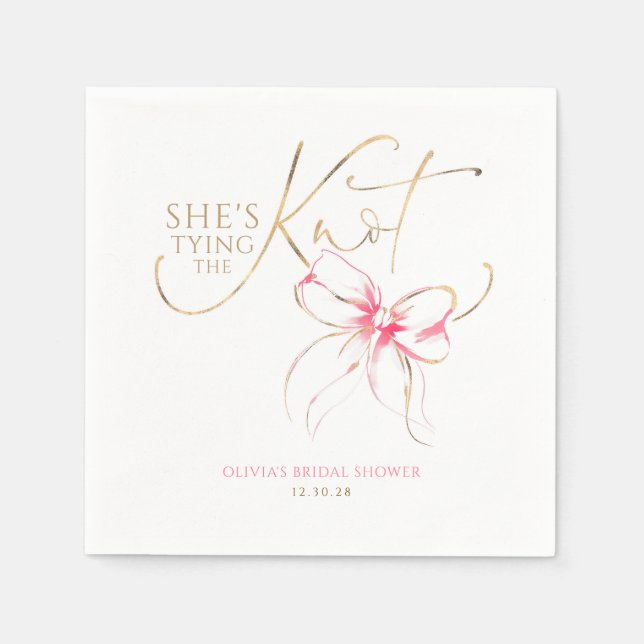 Pink Bow She's Tying the Knot Bridal Shower Napkin (Front)