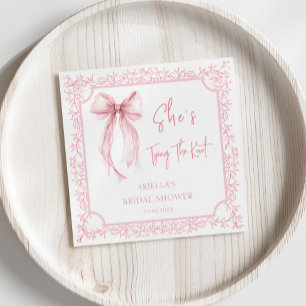 Pink Bow She's Tying The Knot Bridal Shower Napkin