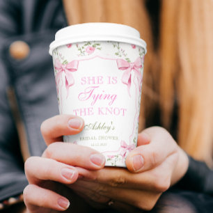 Pink Bow She's Tying the Knot Bridal Shower Paper Cups