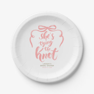 Pink Bow She's Tying the Knot Bridal Shower Paper Plate