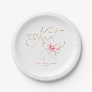 Pink Bow She's Tying the Knot Bridal Shower Paper Plate