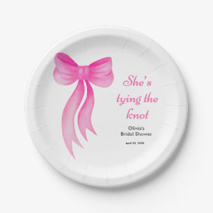 Pink Bow She's Tying the Knot Bridal Shower  Paper Plate