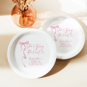 Pink Bow Shes Tying The Knot Bridal Shower Paper Plate