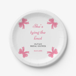 Pink Bow She's Tying the Knot Bridal Shower  Paper Plate