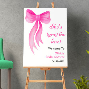 Pink Bow She's Tying the Knot Bridal Shower Poster