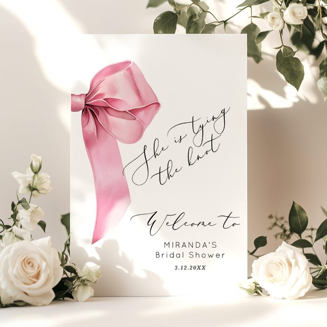 Pink Bow She's tying the knot Bridal Shower Poster (Creator Uploaded)