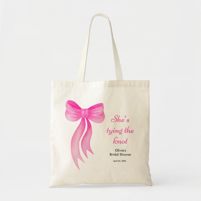 Pink Bow She's Tying the Knot Bridal Shower  Tote Bag (Front)