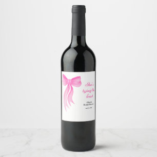 Pink Bow She's Tying the Knot Bridal Shower  Wine Label