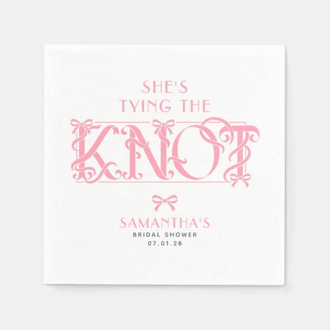 Pink Bow She's Tying the Knot Chic Bridal Shower Napkin (Front)
