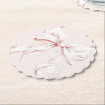 Pink Bow She's Tying the Knot Paper Coaster<br><div class="desc">Elegant blush pink bow paper coasters</div>