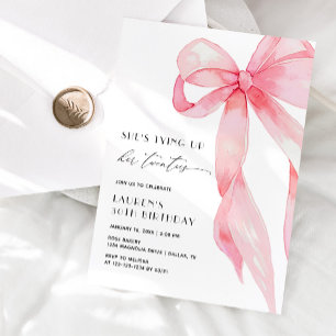 Pink Bow She's Tying Up Her Twenties 30th Birthday Invitation