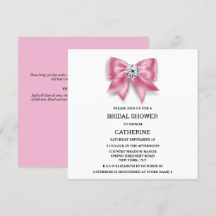 Pink bow shimmer diamond bridal shower invitation
