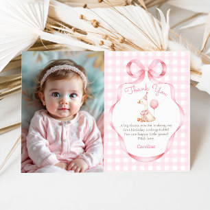 Pink Bow Silly Goose 1st Birthday Photo Thank You Card