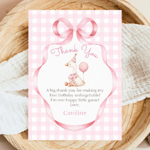 Pink Bow Silly Goose 1st Birthday Thank You Card