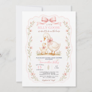 Pink Bow Silly Goose Baby Shower Invitation Girl