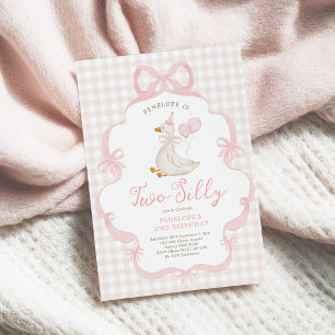 Pink Bow Silly Goose Balloon Girl 2nd Birthday Invitation