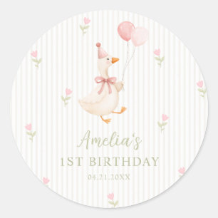 Pink Bow Silly Goose Balloons 1st Birthday Sticker
