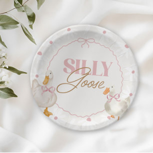 Pink Bow Silly Goose Coquette Birthday Paper Plate