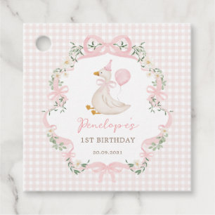 Pink Bow Silly Goose First Birthday Party Favour Tags
