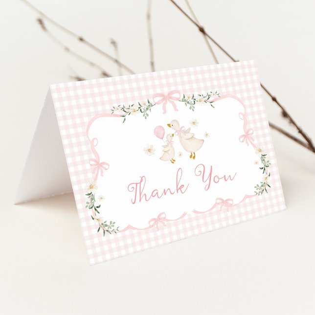 Pink Bow Silly Goose Girl Baby Shower Thank You Card (Creator Uploaded)