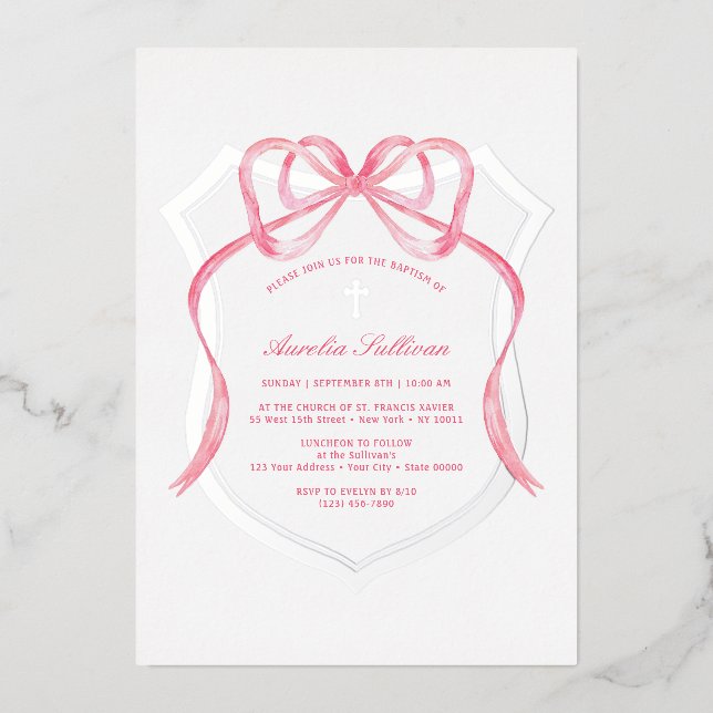 Pink Bow Silver Crest Baptism (Front)