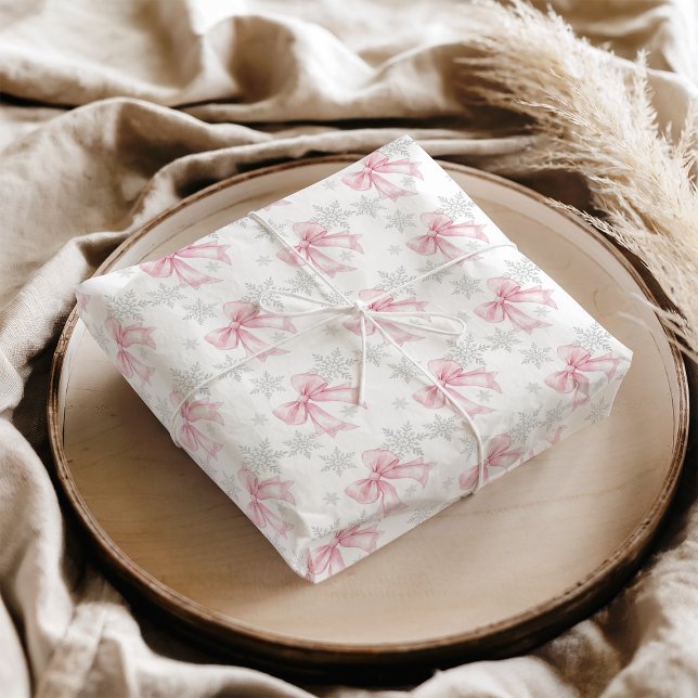 Pink Bow Silver Snowflake Winter Theme Tissue Paper (Pink Bow Silver Snowflake Winter Theme Tissue Paper)