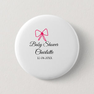 PINK BOW SIMPLE BABY SHOWER ADD NAME DATE MINIMAL 6 CM ROUND BADGE