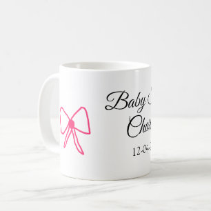 PINK BOW SIMPLE BABY SHOWER ADD NAME DATE MINIMAL COFFEE MUG