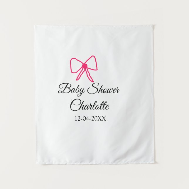 PINK BOW SIMPLE BABY SHOWER ADD NAME DATE MINIMAL TAPESTRY (Front)