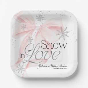 Pink Bow Snow in Love Personalised Baby Shower Paper Plate