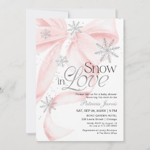 Pink Bow Snow in Love Winter Baby Shower Invitation